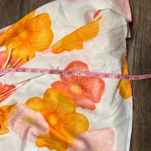 Hello Molly Floral Mini Dress Orange Pink Tie Front Boho Cottagecore L - Picture 10 of 11